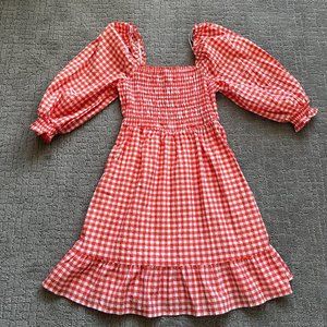 Casual Ruffled Plaid Red and White Dress